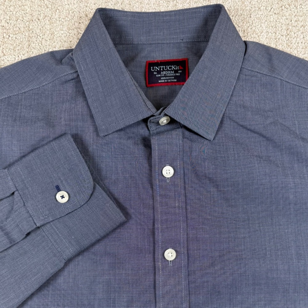 UNTUCKit Mens Medium Blue Orville WF Slim Fit Wrinkle Free Button Up Shirt